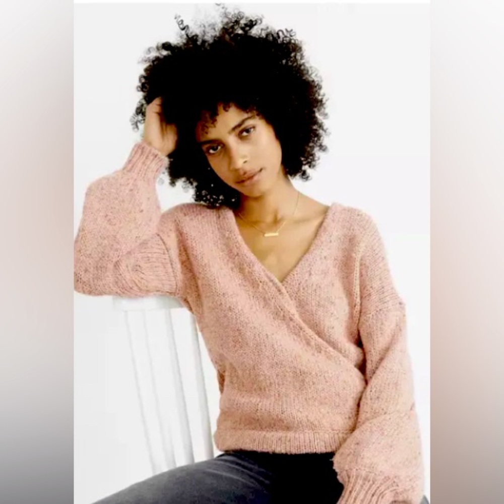 Madewell Beresford Faux Wrap dusty rose Sweater wool blend fits like a small